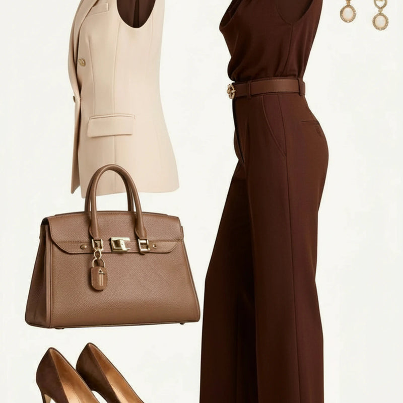 Women Notched Lapel Sleeveless Vest Draped Collar Top High Waist Flare Pants Two‑Piece Suit Business Formal Daily Wear