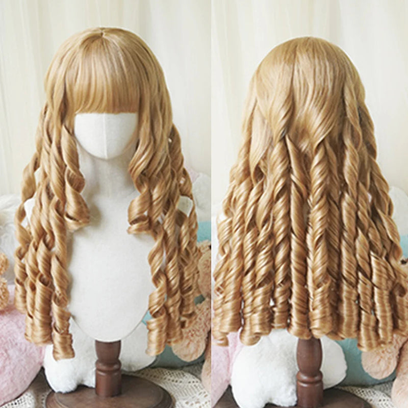 Synthetic Long Curly Wavy Lolita Wig with Bangs Wig Girl Cute Ombre Pink Blonde Black Cosplay Party Halloween Harajuku Wig