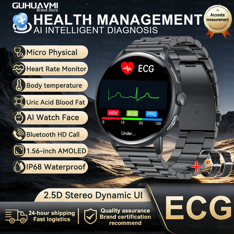 2026 New AI Accurate Diagnosis Body Fat Uric Acid BP ECG SmartWatch HD AMOLED Screen call Sport Health Smart watch For Men women