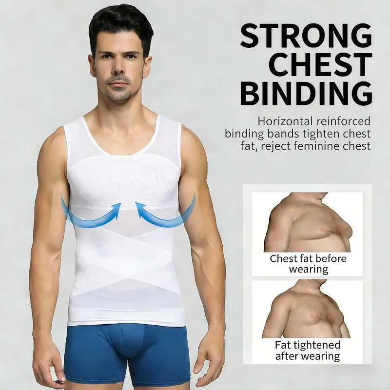 Sleeveless Body Shaper Vest for Men, Mesh Invisible Cross Compression Undershirt,Tummy Control Slimming Shapewear for Beer Belly