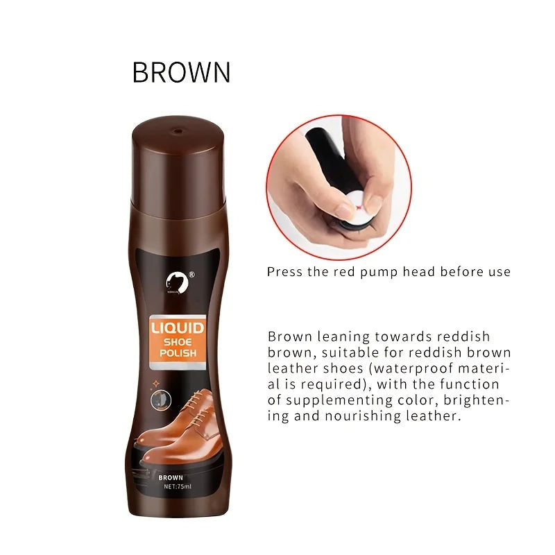 1pcs Liquid Shoe Polish with Brush Head,Available in Three Colors Neutral Brown Black Leather Care Cleaning Liquid Shoe Polish