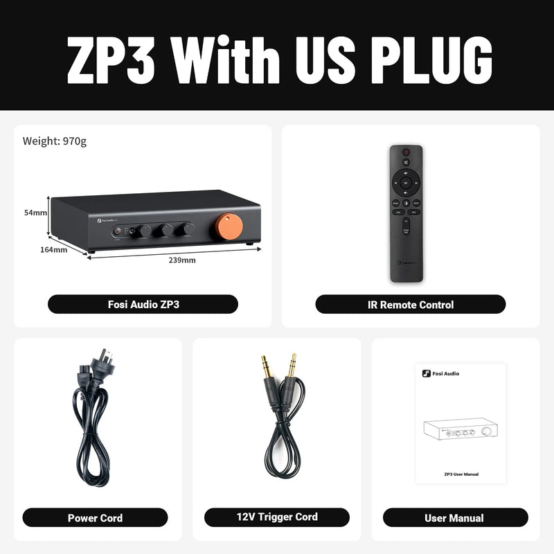 Fosi Audio ZP3 Preamplifier with 3-in/3-out XLR/RCA/SUB OUT HiFi Preamp with HPF High Pass Filter Tone Control