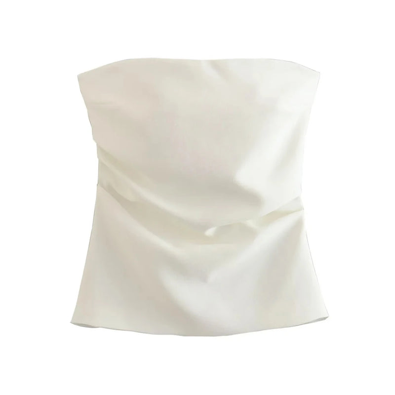 Strapless Draped Bustier Tops for Women, Straight Neck, Back Zipper, Female Camis, Fashion