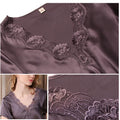 Winsleter, 100%Real Silk Elegant Nightgown, Women Short Sleeve Lace, Sexy Loose Comfortable Pajamas Dress, Summer Fall P49470CC