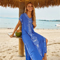 Swimsuit Cover Ups Embroidery V Neck Short Sleeve Swim Cover Up for Women Kaftan Dresses