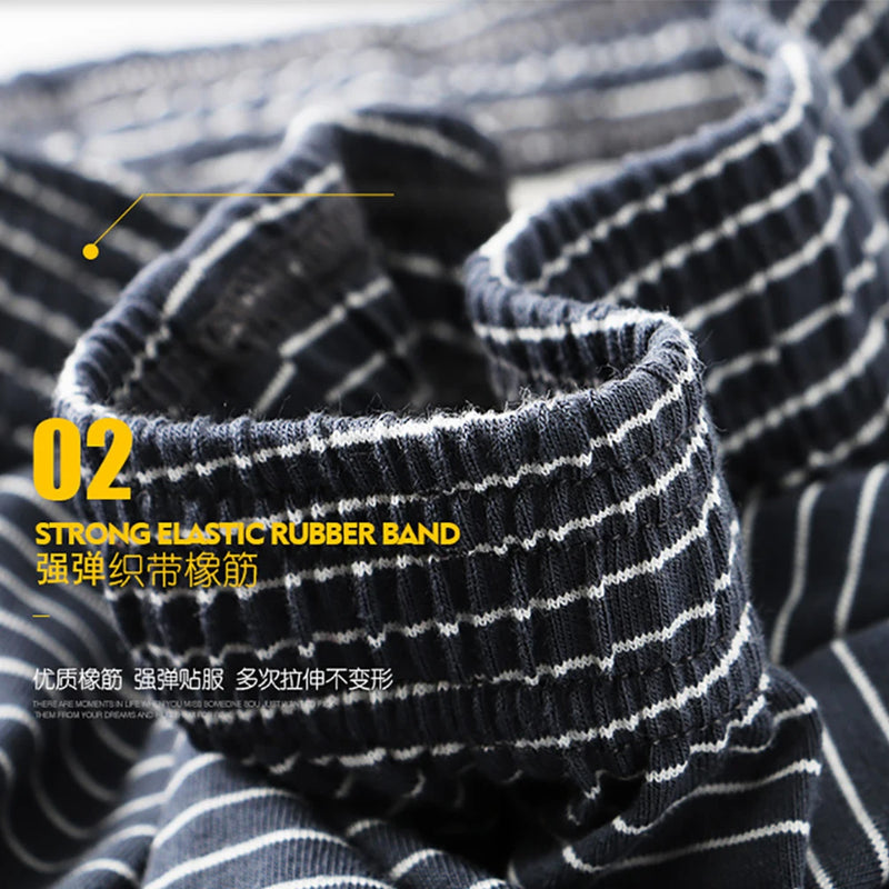 3PCS 100% Cotton Striped Pajama Pants Men's Summer Panties Breathable Big U-crotch Boxers Plus Size Loose High Elastic Underwear