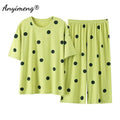 Plus Size Women's Capri Pants Pajamas Sets Polka Dot | SAMAG
