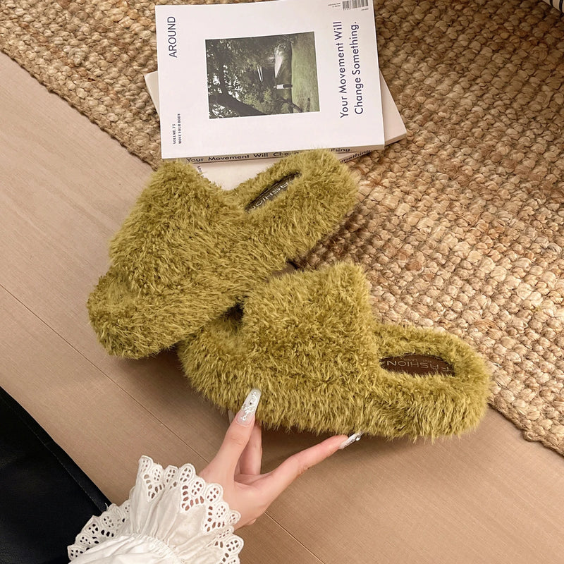 Winter New Simple Style Round Toe Women's Cotton Slippers 2026 Fashion Solid Color Open Toe Thick Soled Casual Women Shoes