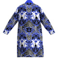 Men's blue and white baroque print bathrobe, light luxury leopard print floral long-sleeved home clothes, casual nightgown