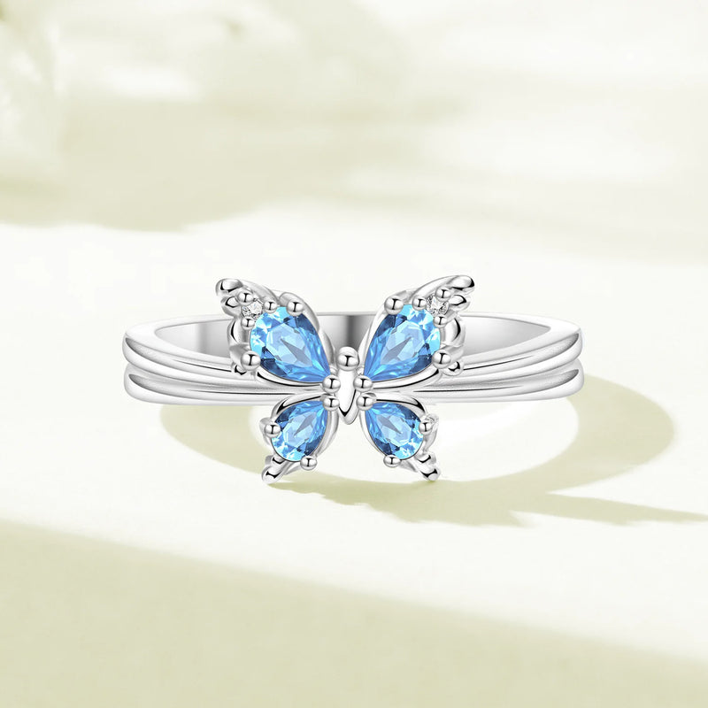 Orstarry S925 Sterling Silver Blue Butterfly Insect Closed Ring For Women Original Finger Jewelry Party - Visuel 2 | SAMAG