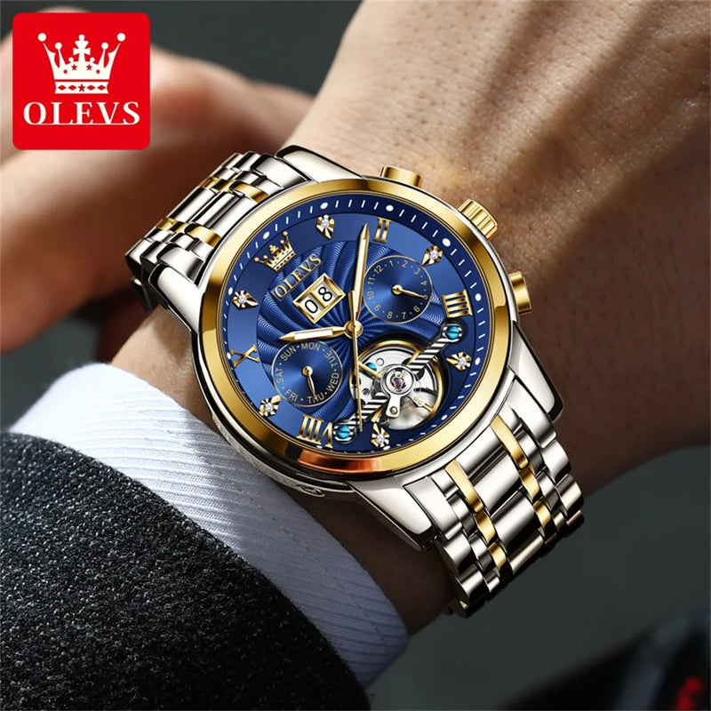 OLEVS 9910 Mens Watch Original Luxury Brand Waterproof Luminous  Automatic Mechanical Watch Dual Calendar Watch Box Reloj