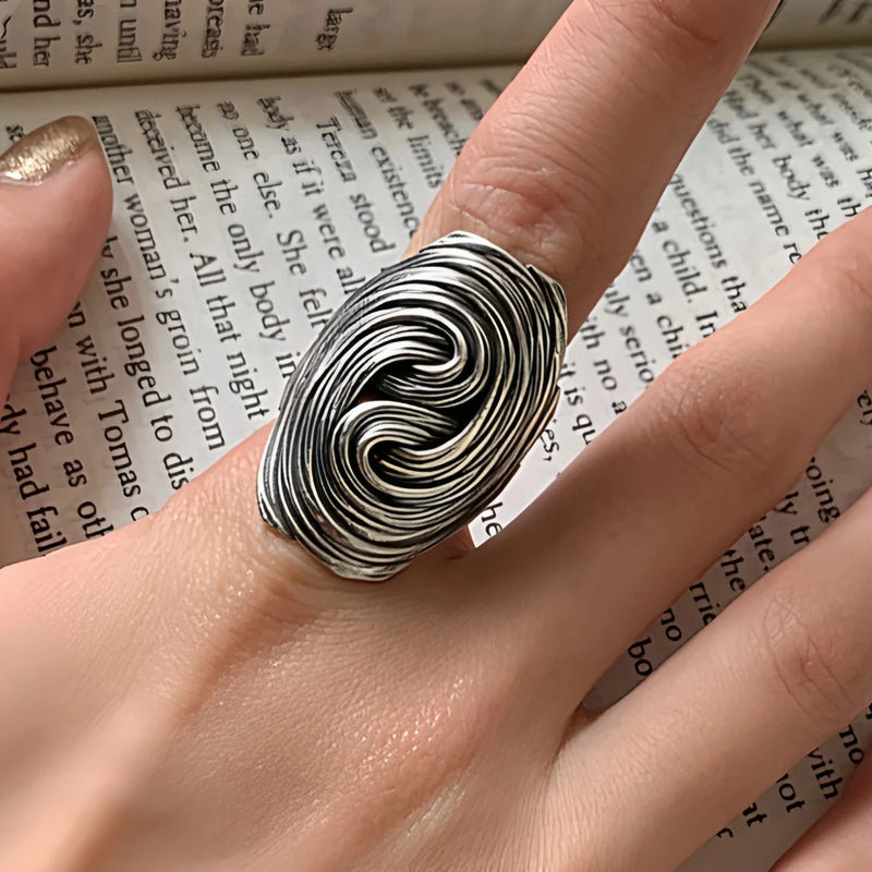VENTFILLE 925 Sterling Silver Ring for Women Girl Gift Retro Open Trend Unique Design Geometric Asymmetric Jewelry Dropship