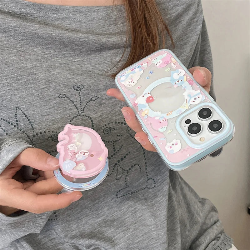 Cute Dolphin Shaking Bracket Magnetic Phone Case For iPhone 17 16 Pro 15 14 Pro Max Cover with Stand Holder Cases for Magsafe