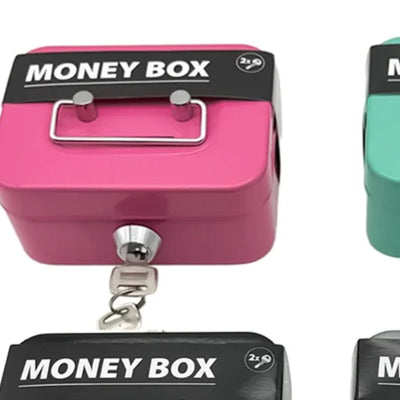 Money Safe Box Lockable Cash With Key, Portable Piggy Made Of Metal Small Security Lock Sturdy Coin Boxes For Kids | SAMAG