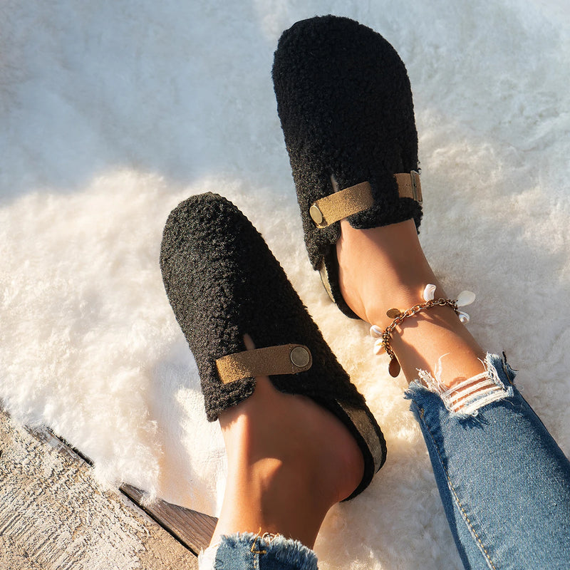 Classic Style Warm Teddy Fur Mule Clogs Woman Winter Lambswool Slide Sandals Ladies Brand Design Plush Birken Shoes