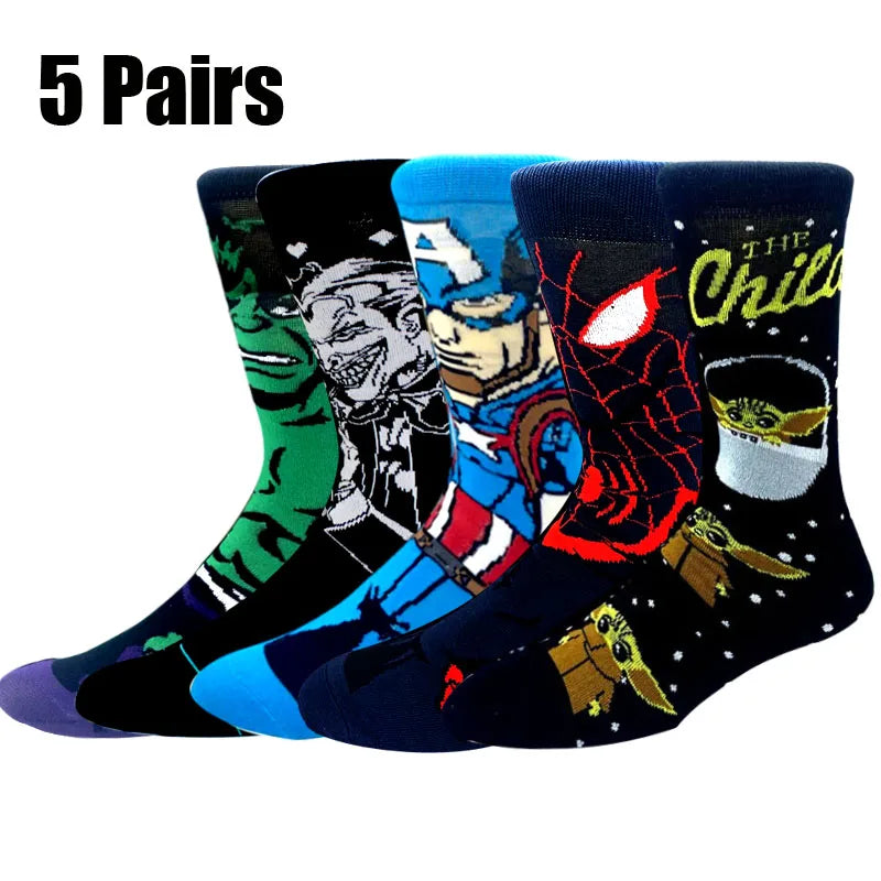5 Pairs Marvel Socks Funny Men Anime Spider Man Iron | SAMAG