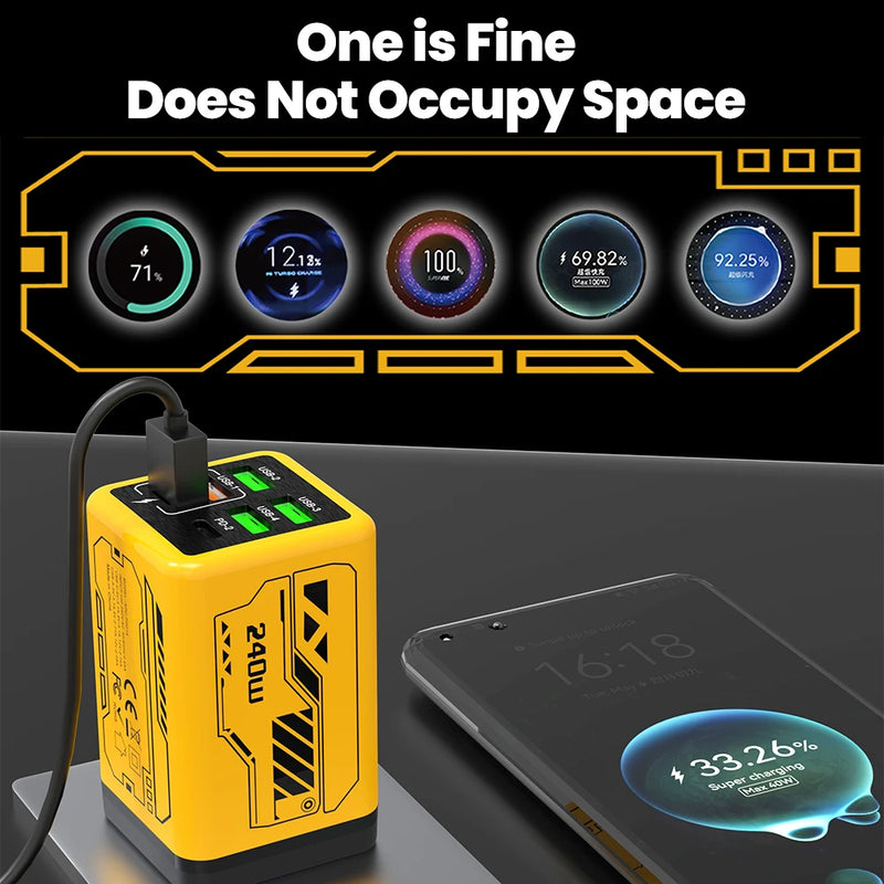 240W 4USB+2Type C Super Fast Charging Mobile Phone Charger 6 Ports USB3.0 PD3.0 EU/UK/US Charger For Iphone 17 16 Samsung POCO