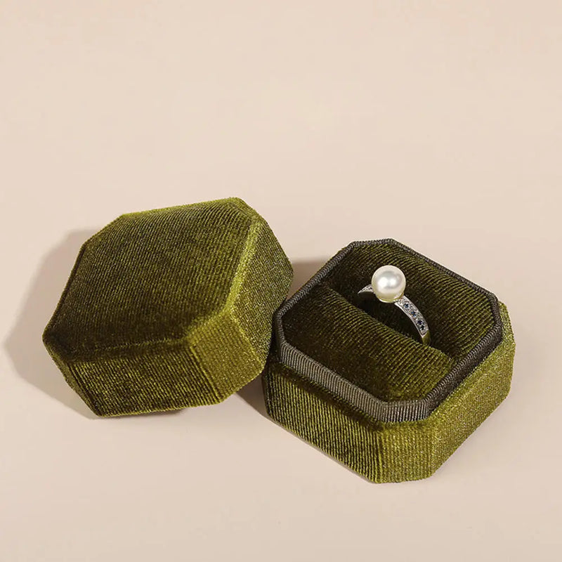 Octagon Velvet Jewelry Box Double Ring Storage Box With Detachable Lid For Engagement Wedding Ring Packaging Display Gift Box