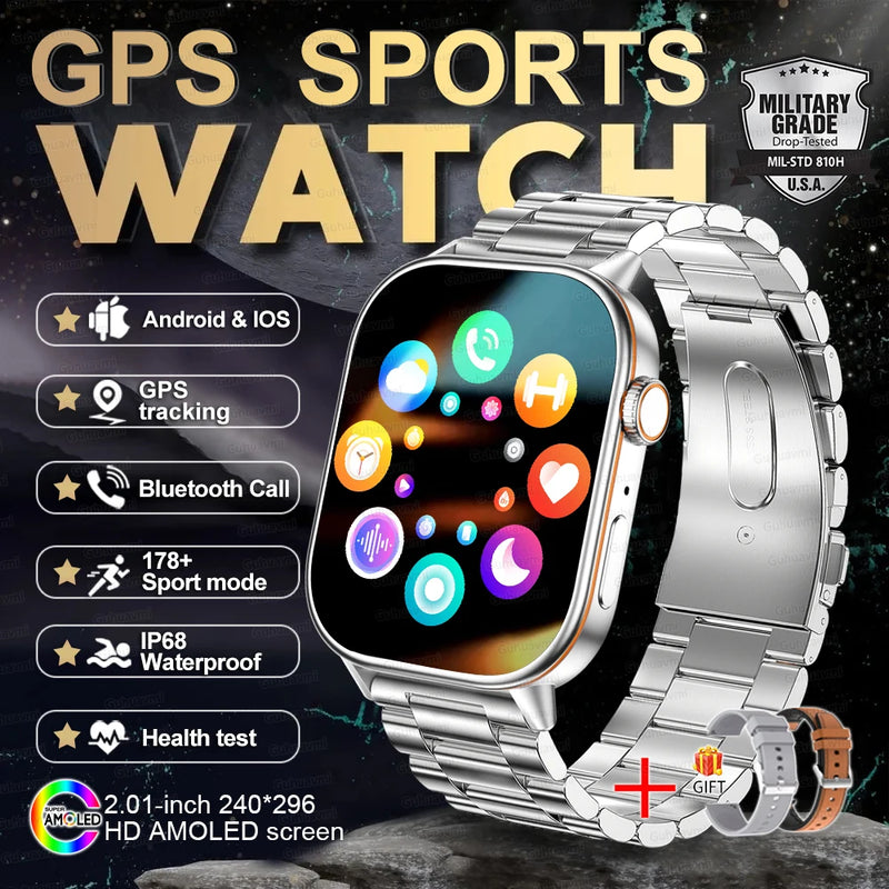New GPS Military Smart Watch Bulit-in GPS Compass Altimeter Barometric 10ATM IP69K Waterproof AMOLED BT Call Smartwatch