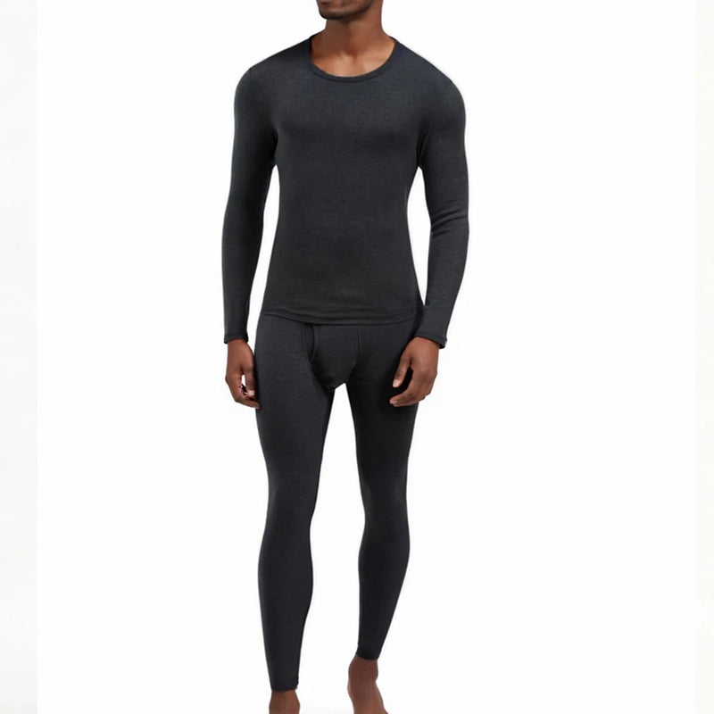 2 Pieces/Set Long Johns Thermal Underwear Men Solid Color Dralon Velvet Fabric Warm Pants Front Open Winter/Autumn Warm Suit