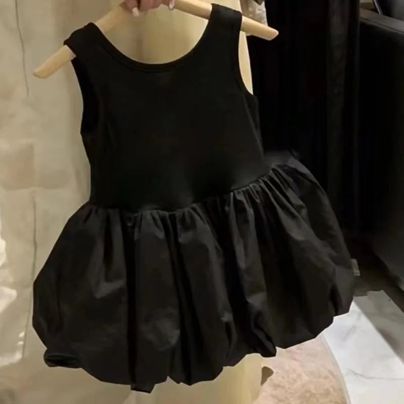 Infant Babys Girls Backless Sling Dress Cotton Solid Sleeveless Children Girls Dress Loose Flower Bud Dress For 2-8Y Kids Girls