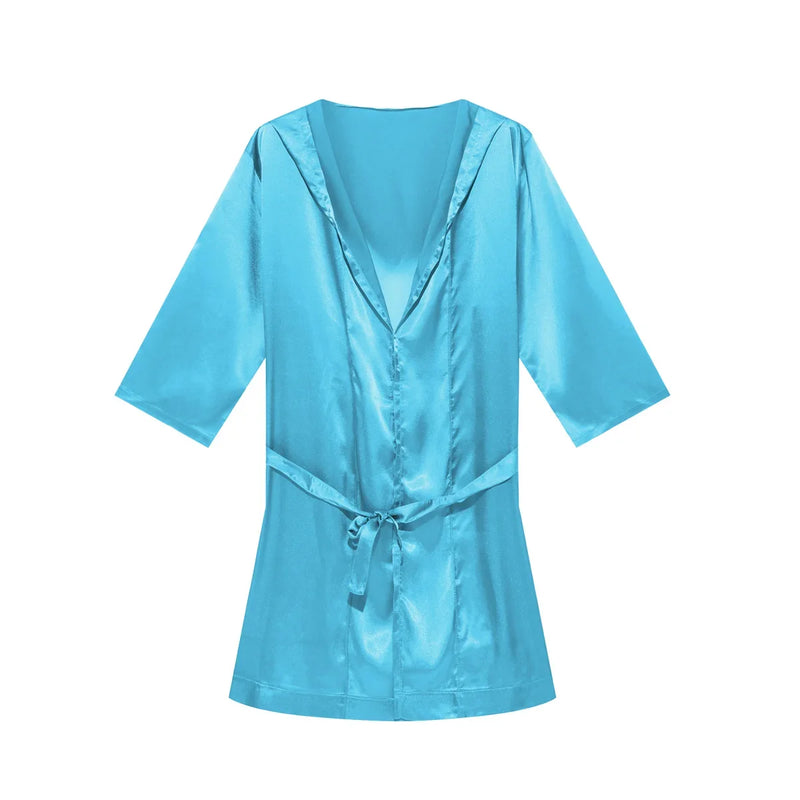 Mens Hooded Bathrobe Shorts Set Pajamas Night Robe Dress Gown Male Silk Satin Nightgown Kimono Bathrobe Sleepwear House Robe Men
