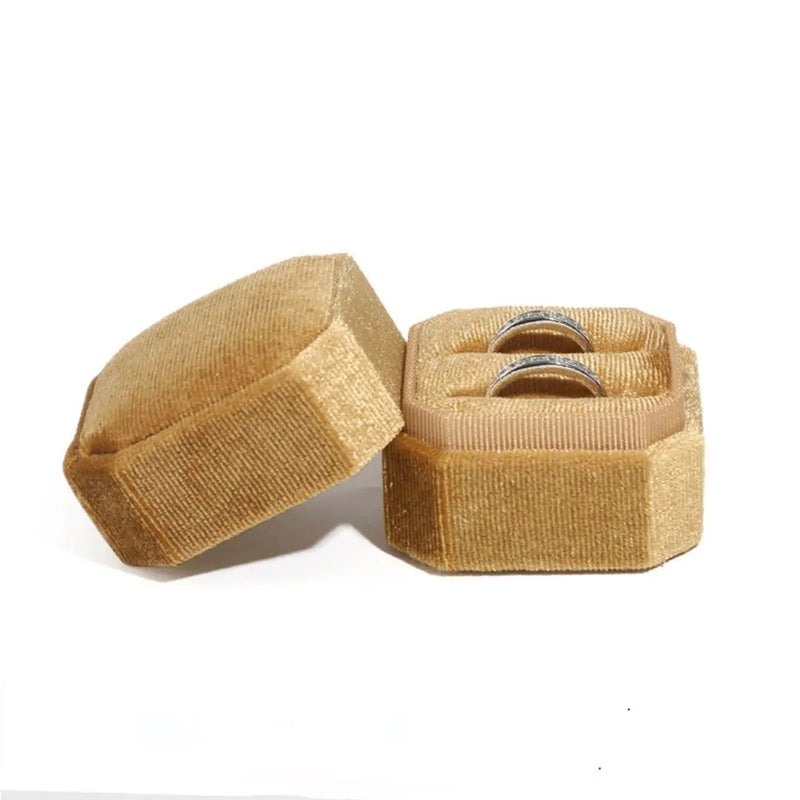 Hexagon Shape Velvet Jewelry Box Double Ring Storage Box Woman Gift Earrings Package Case Wedding Ring Display Packaging Box