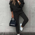 Autumn Winter New Solid Color Long Sleeve Hoodie Women's Casual Suit Fashion Loose Sports Hoodie + Small Foot Pants 2 Piece Set