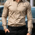 Men's dark plaid long sleeved shirt slim fit European | SAMAG