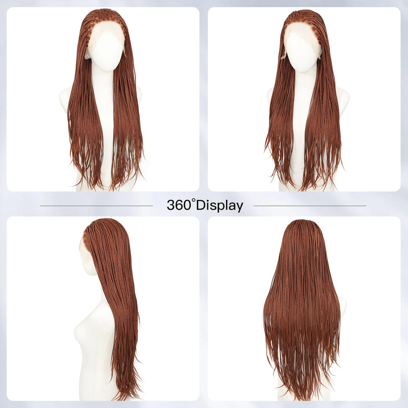 Reddish Brown Colored Box Braided Wigs Braids For Black Women 26Inch Long Crochet Braids Synthetic Hair 13x3 Lace Front Wigs
