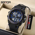 SANDA 6024 Men Sports Quartz Watches Dual Display LED Electronic Digital Wristwatches Waterproof Watch Relogios Masculino