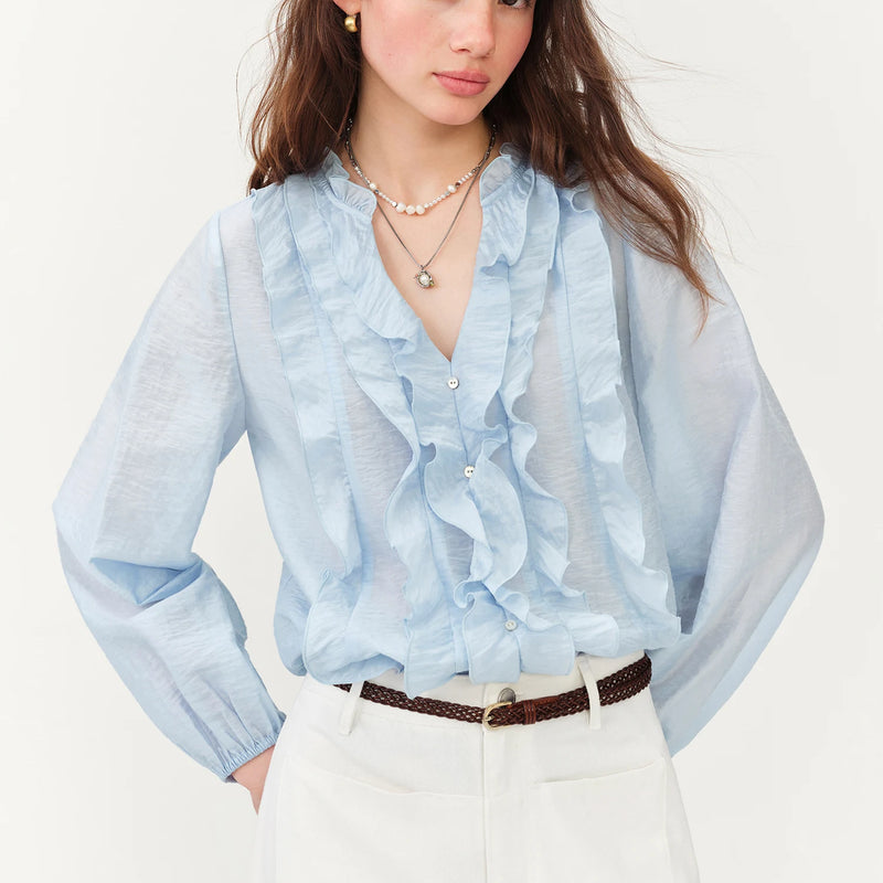 FSLE Summer New Women's French Style V - Neck Ruffle Blouse - View 6 | SAMAG