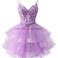 Customized Tiered Tulle A Line Homecoming Dress For Teens Sparkly Lace Applique Beaded Short Prom Dress Mini Cocktail Party Gown