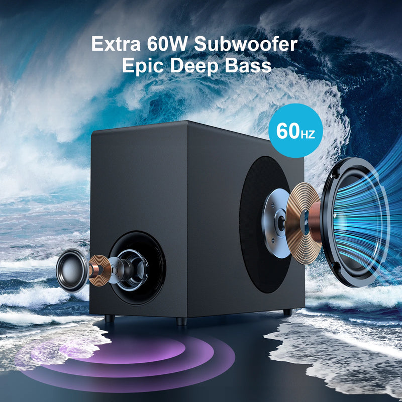 2.1 Sound Bars for TV Home Theater System TV Soundbar with Subwoofer Wireless Speaker with ARC/BT/AUX/OPT Connections