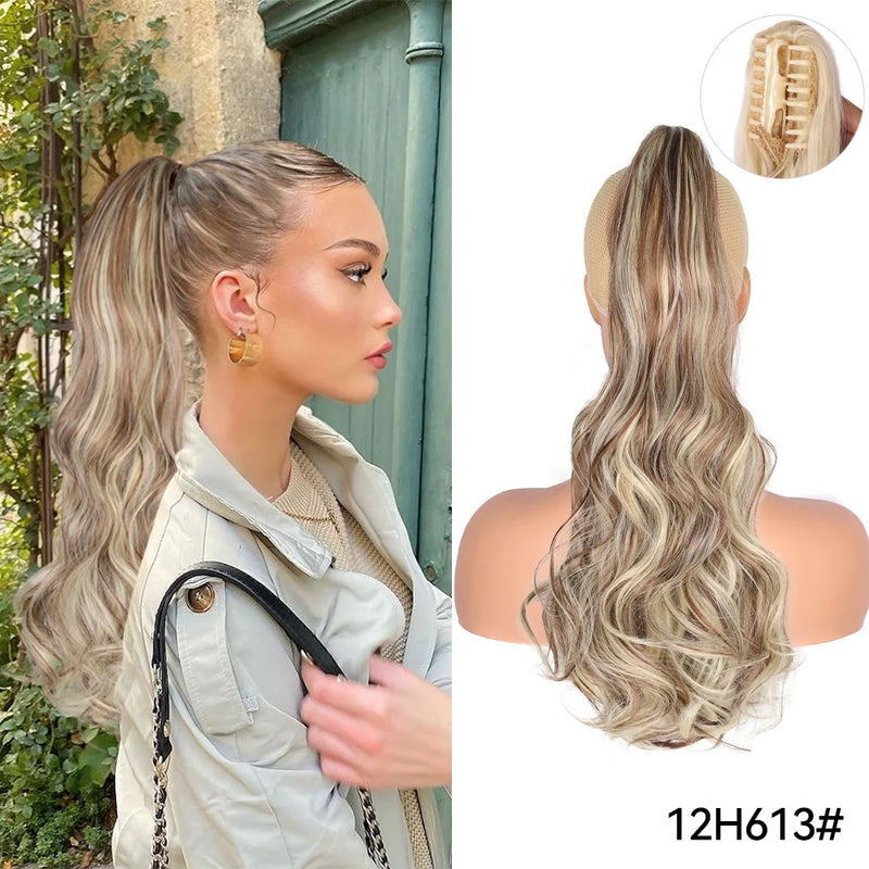 Synthetic Claw Clip On Ponytail Extension 22Inch Long Straight Wavy Ponytail Hair Ponytail With Claw Clip On Ponytail For Women
