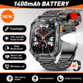 LIGE Militray 1400mAh Large Battery Smart Watch Men 2.01"HD Screen LED Flashlight & SOS Light BT Call Health Monitor Smartwatch