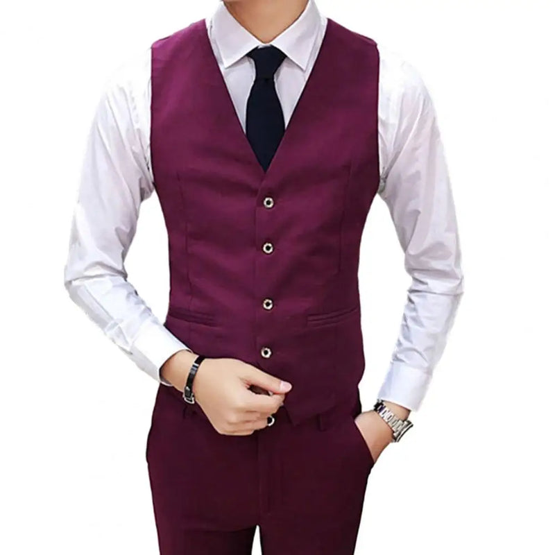 Fashion Men Vests Waistcoat Solid Color V Neck Sleeveless Buttons Blazer Plus Size Formal Business Jacket Vests Chaleco Hombre