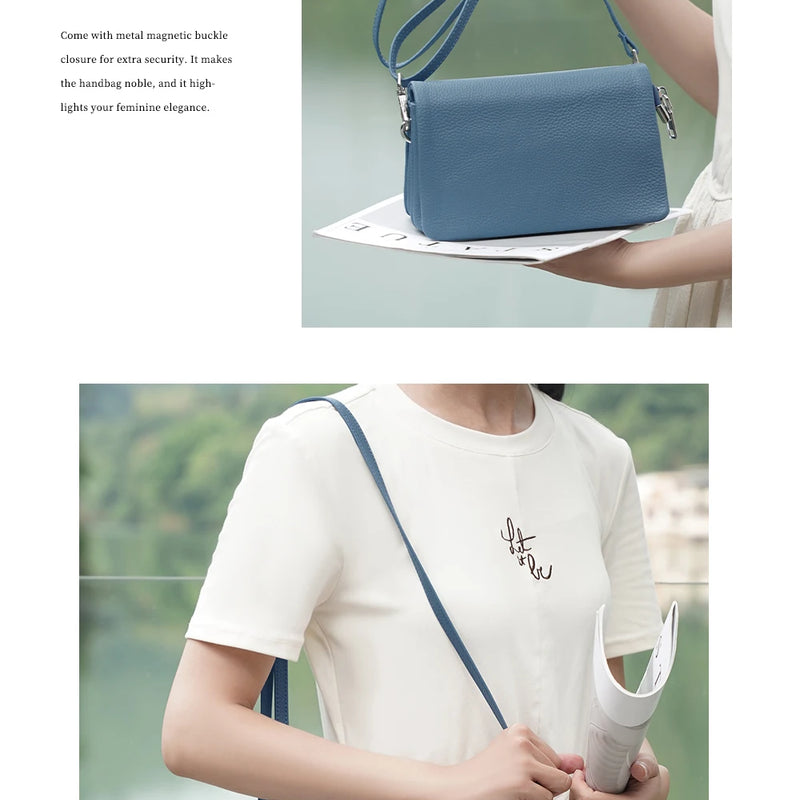 Zency New Soft Plain Color Leather Bag Multiple Pockets Women's Bag Genuine Leather Shoulder Crossbody Versatile Commuting Bag
