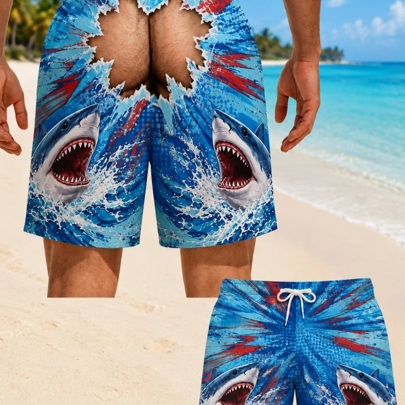 Men Funny Fake Two Piece Shorts Optical Illusion Thong Print Beach Fun Swim Trunks for Summer Holiday - View 7 | SAMAG