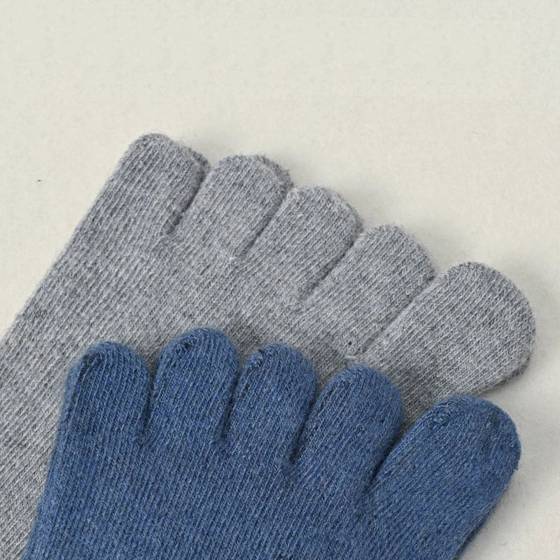 5 Pairs Winter Wool Toe Short Socks Man Solid Soft Elastic Endurable Sweat-Absorbing Thick Thermal Keep Warm 5 Finger Socks