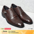 Luxury Men's Oxford Shoes Split Toe Lace-Up Dress Shoes in Black/Brown Suede with Patchwork Crocodile Print Leather Design