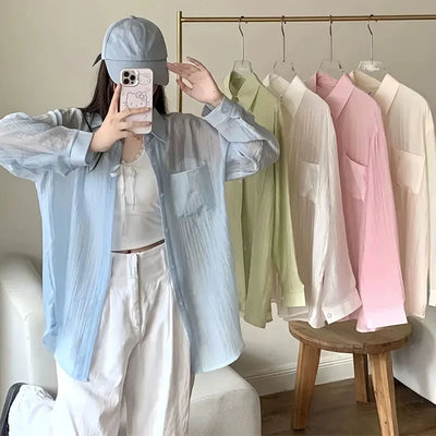 Summer Sunscreen Shirt Women Elegant Perspective Thin | SAMAG