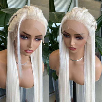 AIMEYA Pre Braided Platinum Blonde Wig13x4 Lace Front Wigs for Women Heat Resistant Synthetic Hair Daily Wear Cosplay Party Wigs