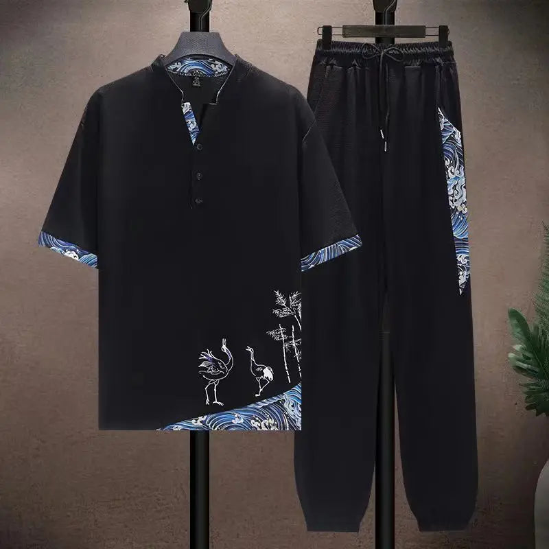 (Shirt + trousers) summer men fashion Cotton breathable sets Two Piece size M - 5XL - View 5 | SAMAG
