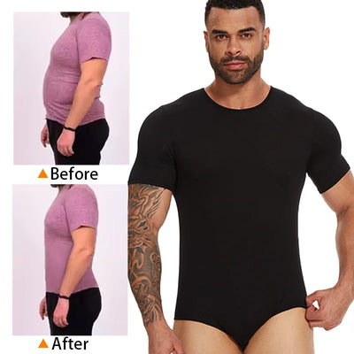 Men's Round Neck Shapewear Short Sleeve Bodysuit Press | SAMAG