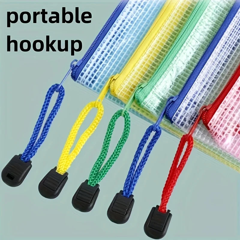 10pcs A3 Mixed Color, Student Supplies, Plastic, Folder Bag, Zip Folder, Mesh Zip Bag, Suitable For School Office Supplies