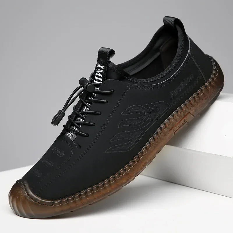 Men's Casual Slip-On Soft Bottom Breathable Beans Shoes Fashionable Spring Autumn Wear Resistant Microfiber Leather Shoes