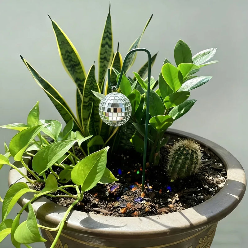 8 Garden Miniature Stake Decorations, Mini Garden Ornaments, Fairy Magic Theme Decor, Disco Ball Glitter Micro Landscape Bonsai