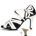 Black White Latin Dance Shoes for Womens Soft Bottom Indoor Jazz Tango Cha Cha Party High Heel Girl Dancing  Hollow Out Sandals