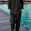 New Long Sleeve Henley Shirt Pants Suit Men Lightweight Breathable Streetwear Solid Color Business Button - View 3 | SAMAG
